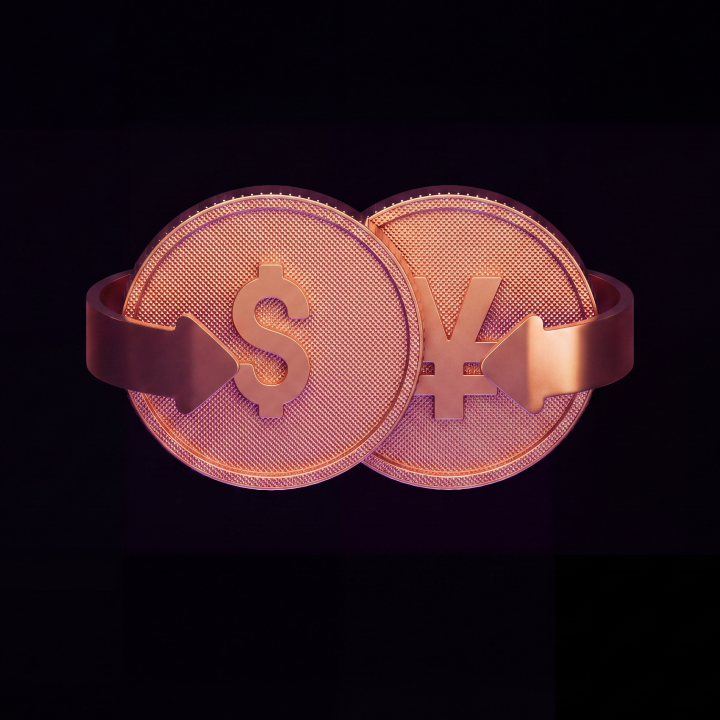 Copper coins floating in a circular formation